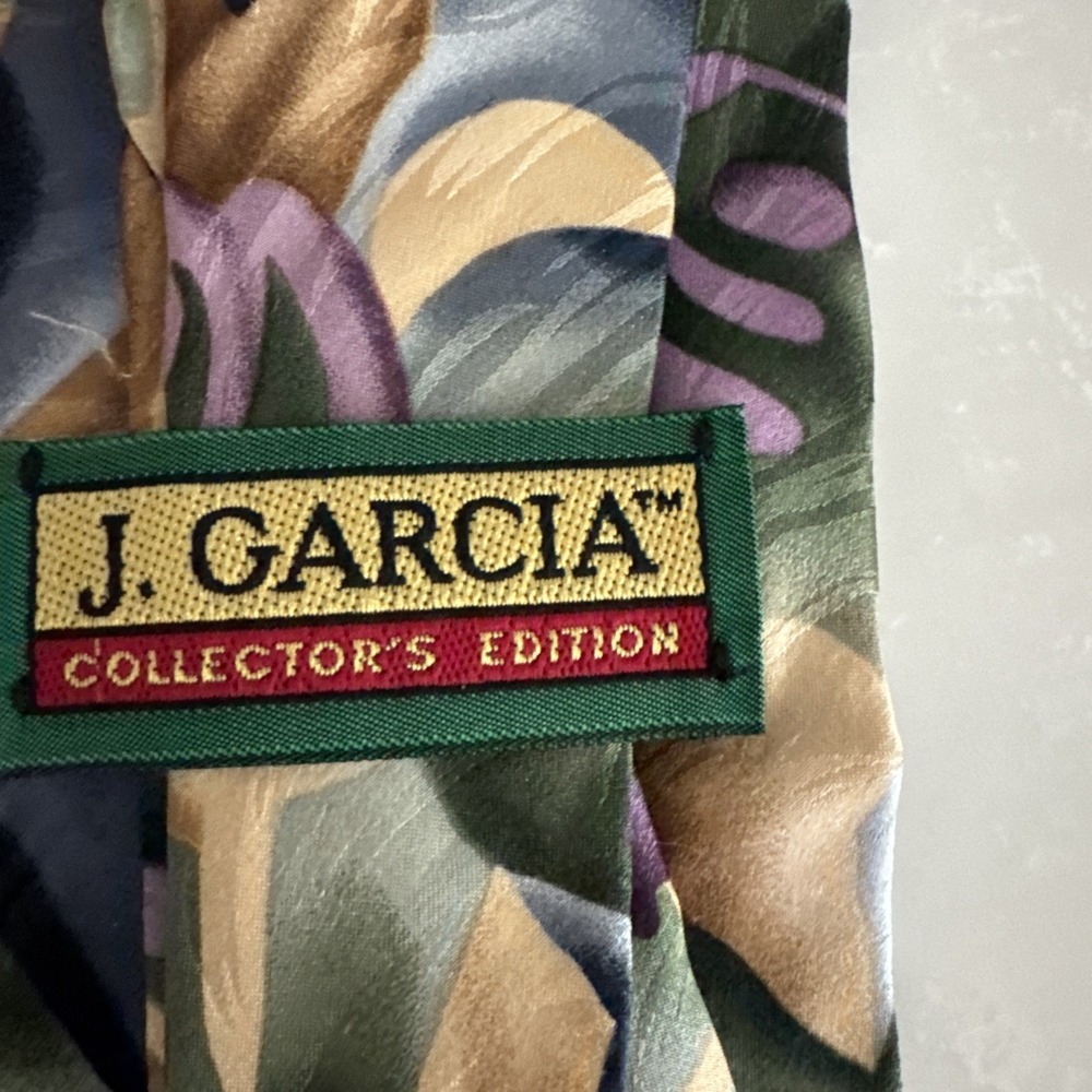 J. Garcia Men's Tie 100% Silks Abstract‎ Art  Green Gold Purple - Picture 3 of 6